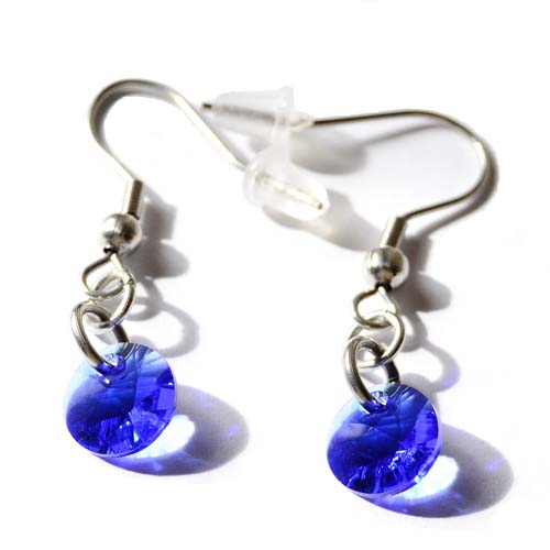 Edelstahl Ohrhänger mit Rivoli Kristallen in der Farbe Crystal Majestic Blue