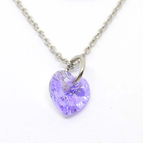 Edelstahlkette 42 cm mit Herz Kristall Anhänger in der Farbe Crystal Violet AB