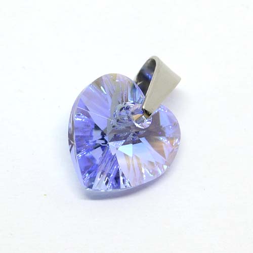 Hartversilberte Kugelkette 47 cm mit Herz Kristall Anhänger in der Farbe Light Sapphire Shimmer