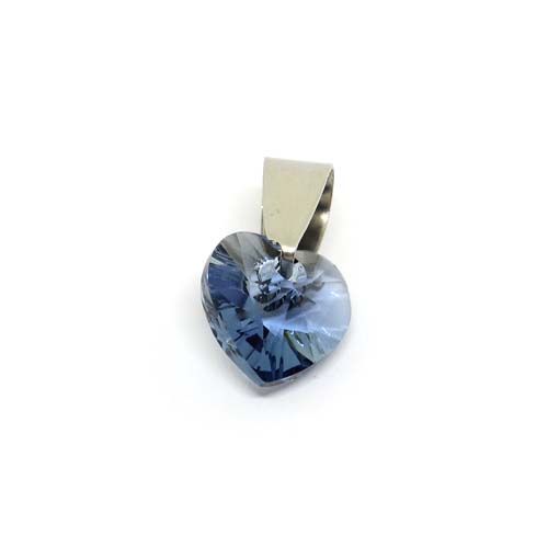 Herz Kristall Anhänger Denim Blue mit Edelstahlkette 42 - 48 cm