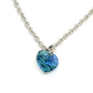 Herz Kristall Anhänger Crystal Blue Zircon AB mit Edelstahlkette 42 - 47 cm