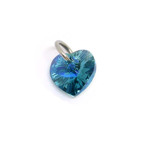 Herz Kristall Anhänger Crystal Blue Zircon AB mit Edelstahlkette 42 - 47 cm
