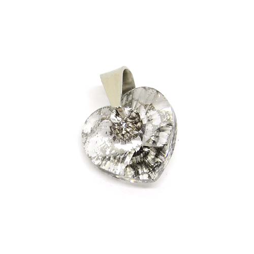 Herz Kristall Anhänger Crystal Silver Patina mit Edelstahlkette 42 - 46 cm