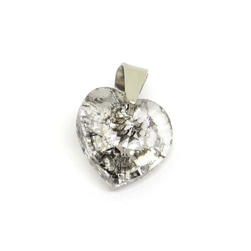 Herz Kristall Anhänger Crystal Silver Patina mit Edelstahlkette 42 - 46 cm