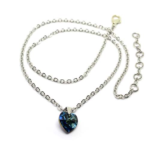 Herz Kristall Anhänger Crystal Bermuda Blue mit Edelstahlkette 42 - 46 cm