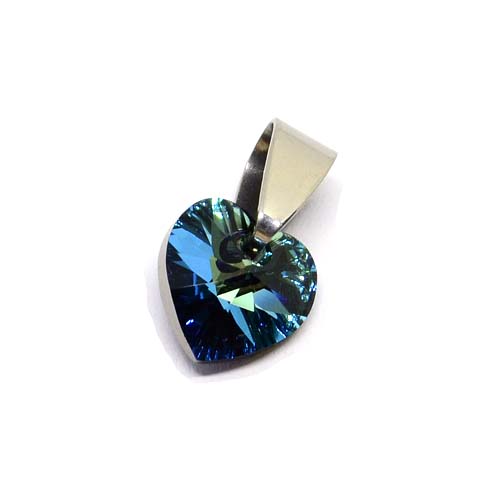 Herz Kristall Anhänger Crystal Bermuda Blue mit Edelstahlkette 45 - 50 cm